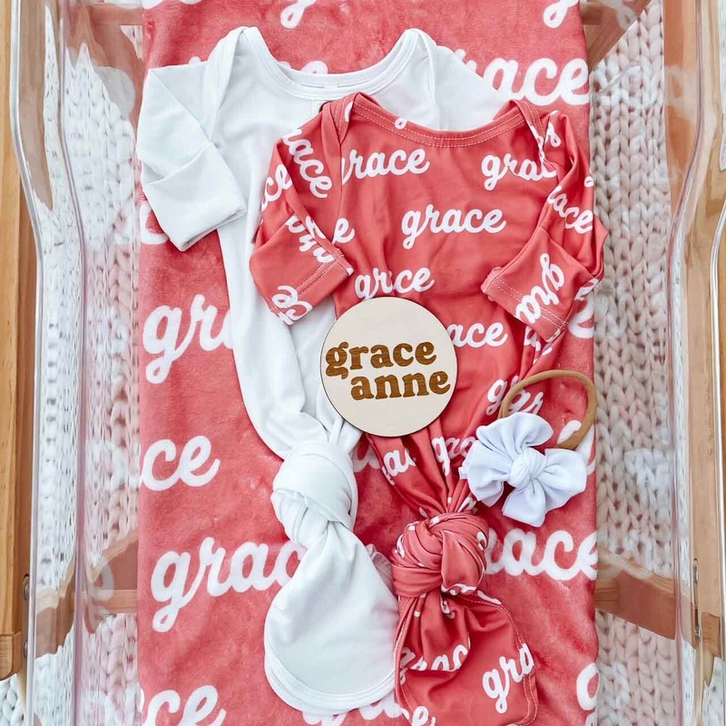 Solid Strawberry Personalized Newborn Baby Knot Gown