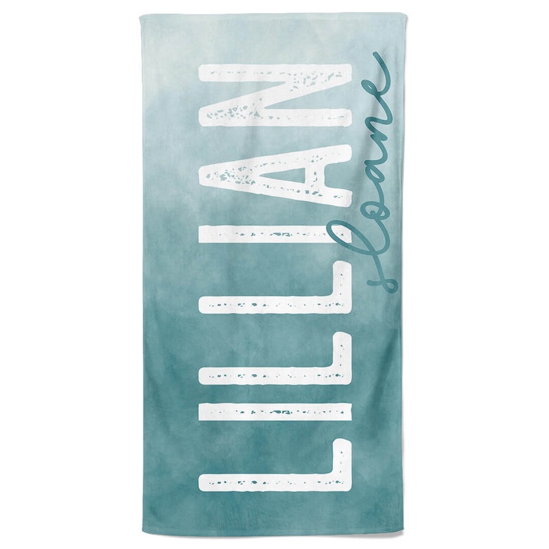 Teal Ombre Personalized Kids Beach Towel