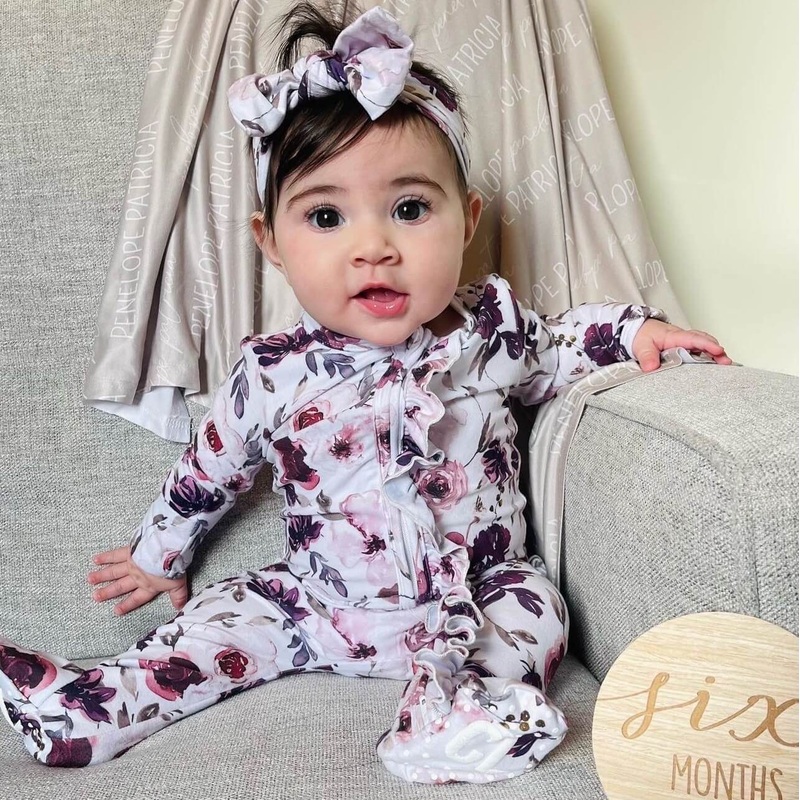 Demi’s Dusty Purple Floral Zipper Ruffle Footie