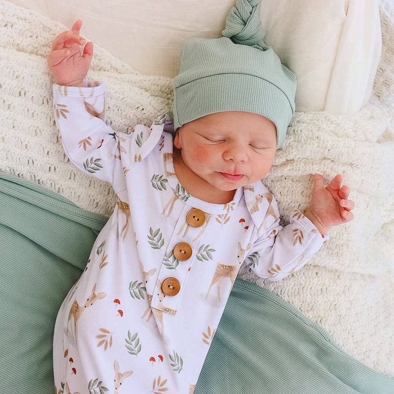 Finley’s Fawn Newborn Baby Knot Gown & Hat