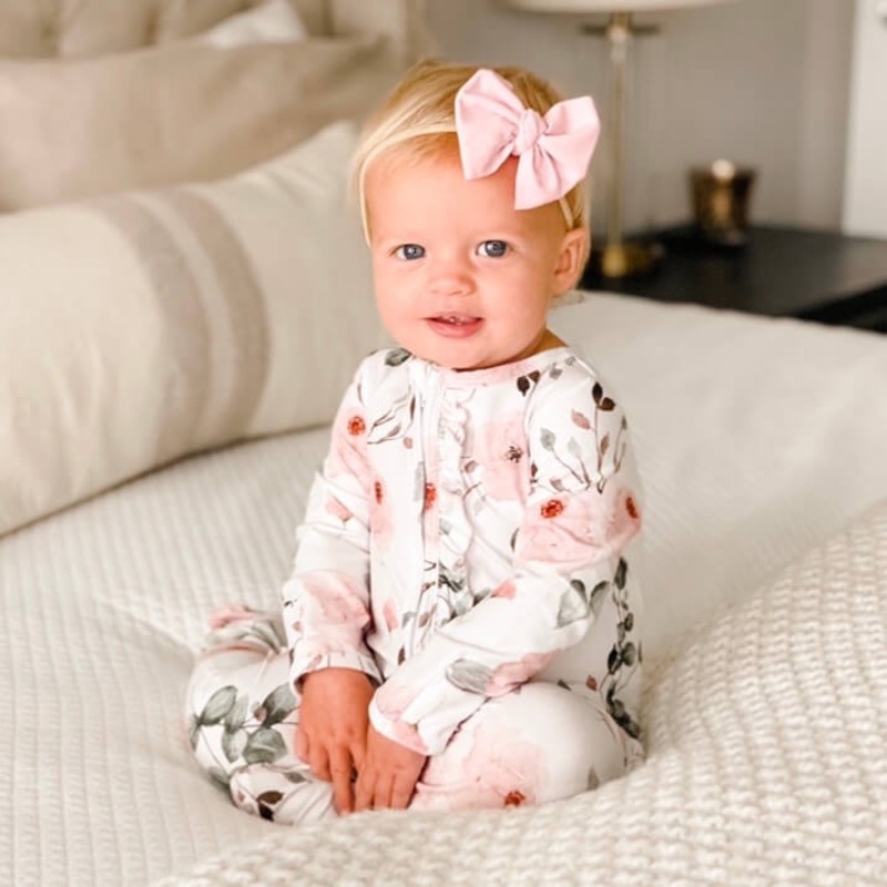 Millie’s Dusty Rose Floral Zipper Ruffle Footie