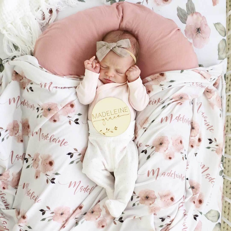 Millie’s Dusty Rose Garden Personalized Baby Name Swaddle Blanket