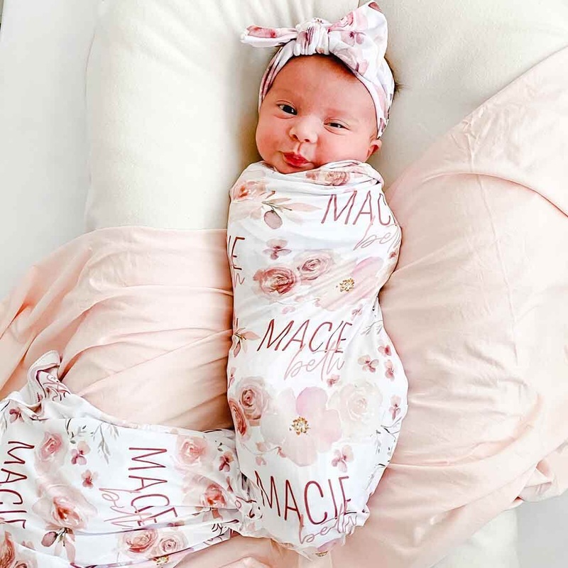 Rosie’s Rose Garden Personalized Baby Name Swaddle Blanket