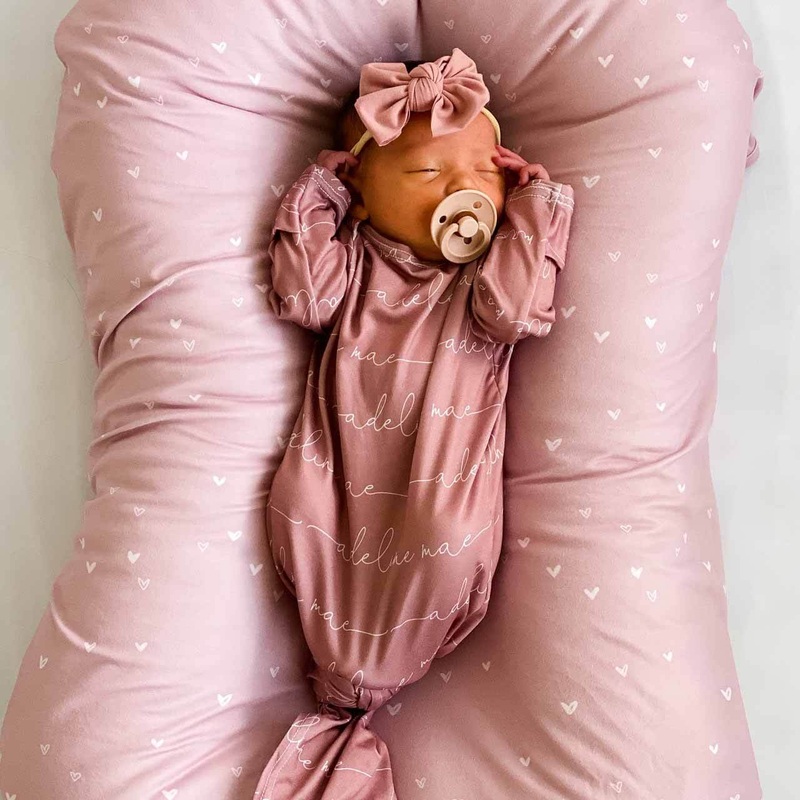 Solid Light Dusty Rose Personalized Newborn Baby Knot Gown