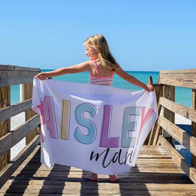 Unicorn Color Block Personalized Kids Beach Towel