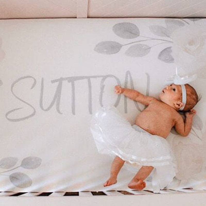 Eleanor’s Sage & Ivory Floral Personalized Crib Sheet
