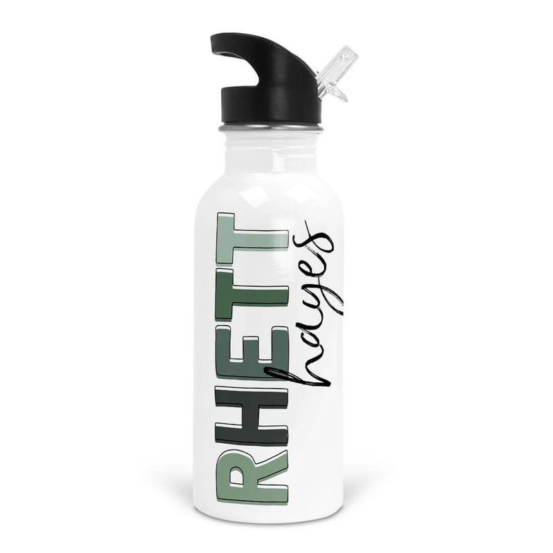 Gradient Greens Color Block Personalized Kids Water Bottle