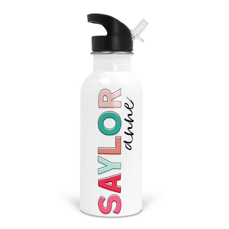 Mermaid Color Block Personalized Kids Water Bottle