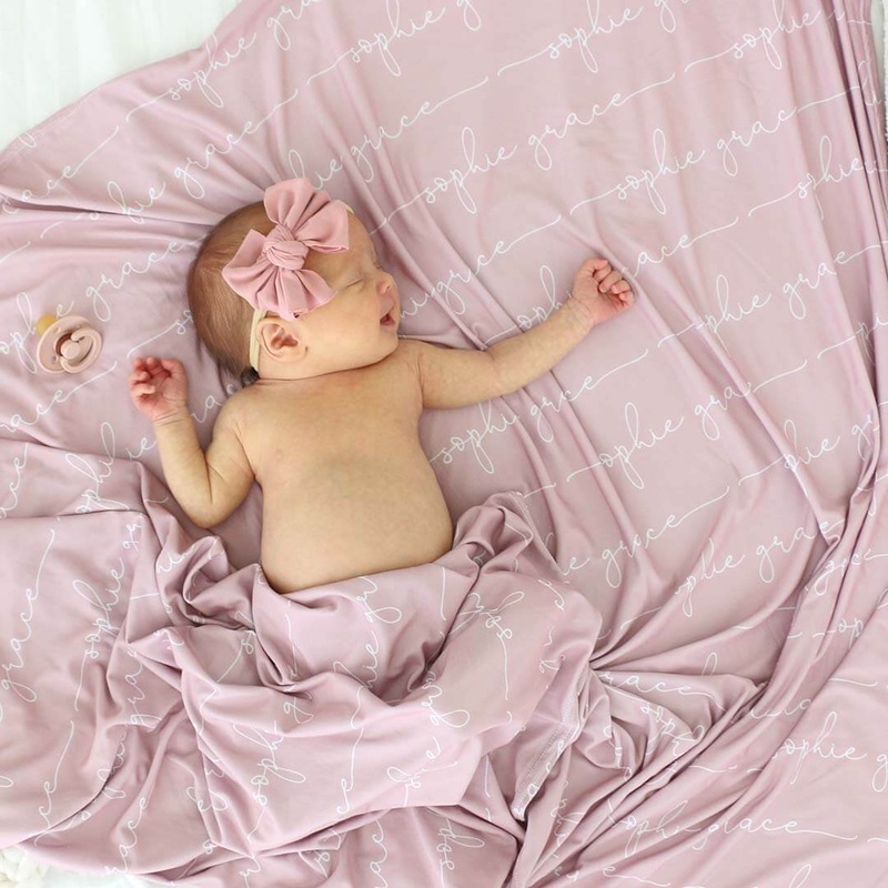 Personalized Mauve Baby Name Swaddle Blanket – Script