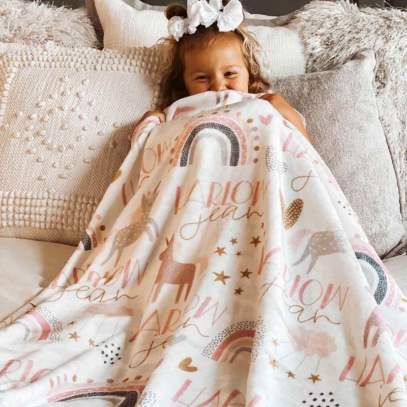 Unicorn & Rainbow Party Personalized Toddler Blanket