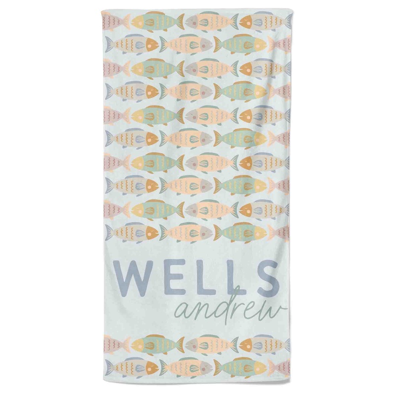 Catch Of The Day Personalized Kids Beach Towel | Blue