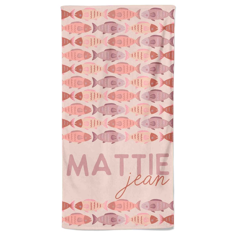 Catch Of The Day Personalized Kids Beach Towel | Pink