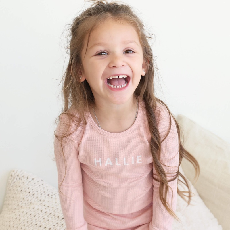 Lovely Pink Bamboo Waffle Personalized Two Piece Pajama Set