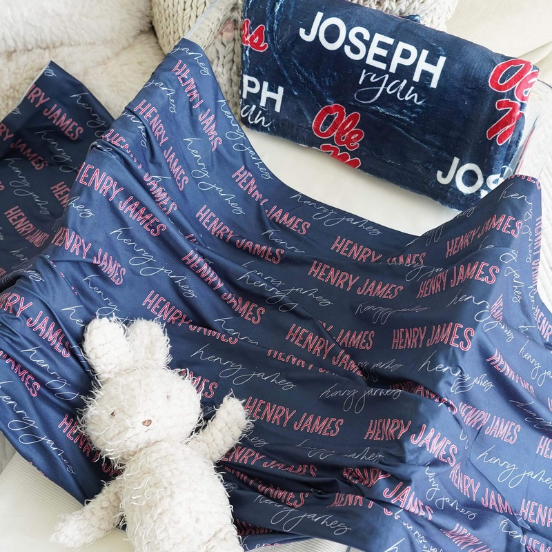 Personalized Rebel Navy Baby Name Swaddle Blanket – Block & Script