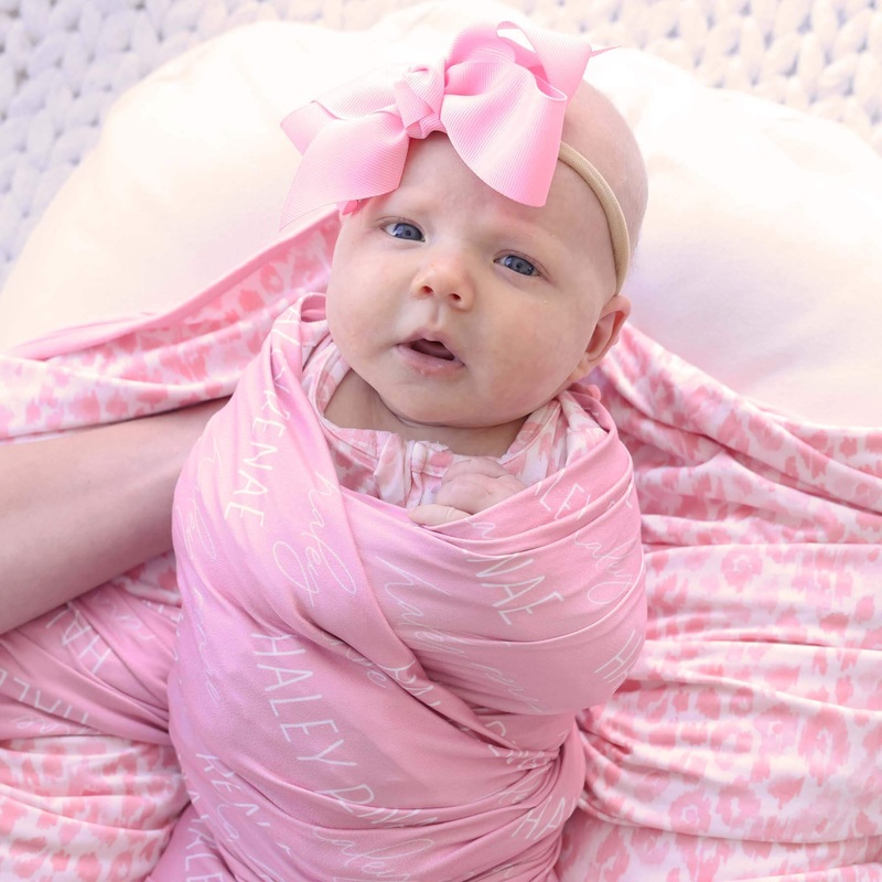 Personalized Tickle Me Pink Baby Name Swaddle Blanket – Block & Script
