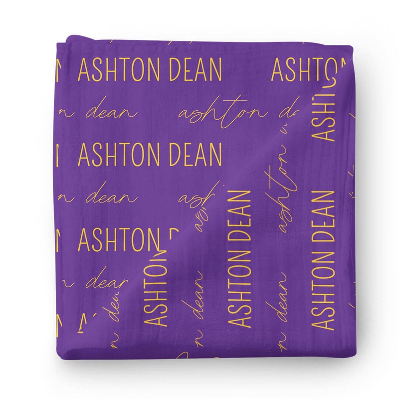 Personalized Tiger Purple Baby Name Swaddle Blanket – Block & Script