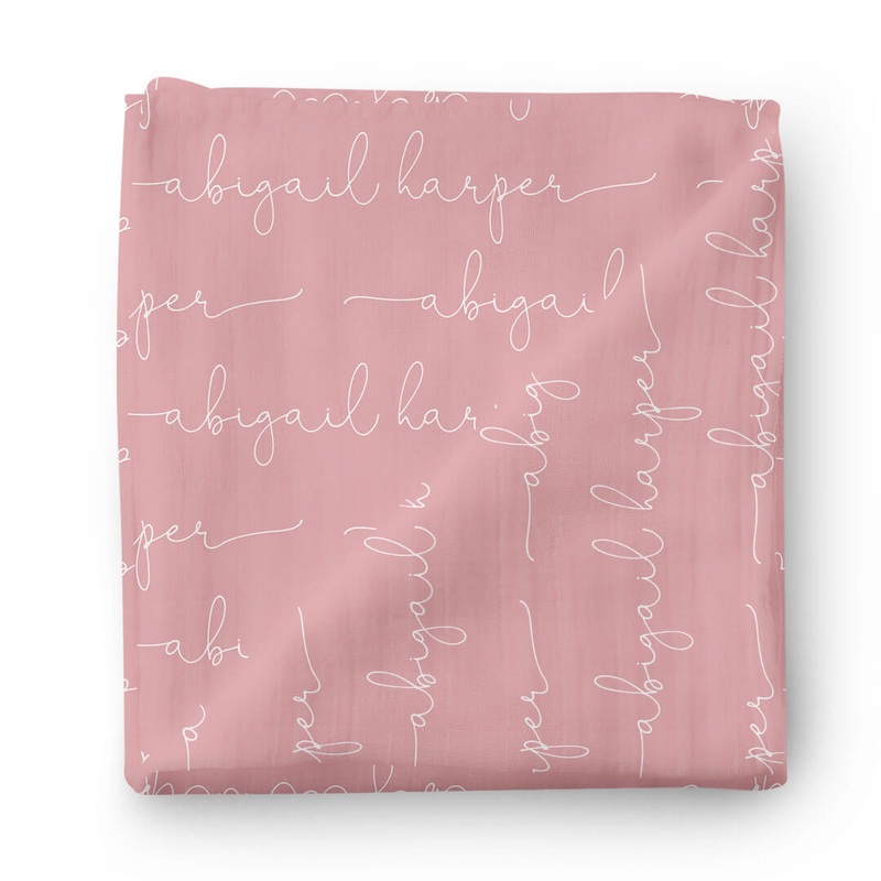 Personalized Vintage Rose Baby Name Swaddle Blanket – Script