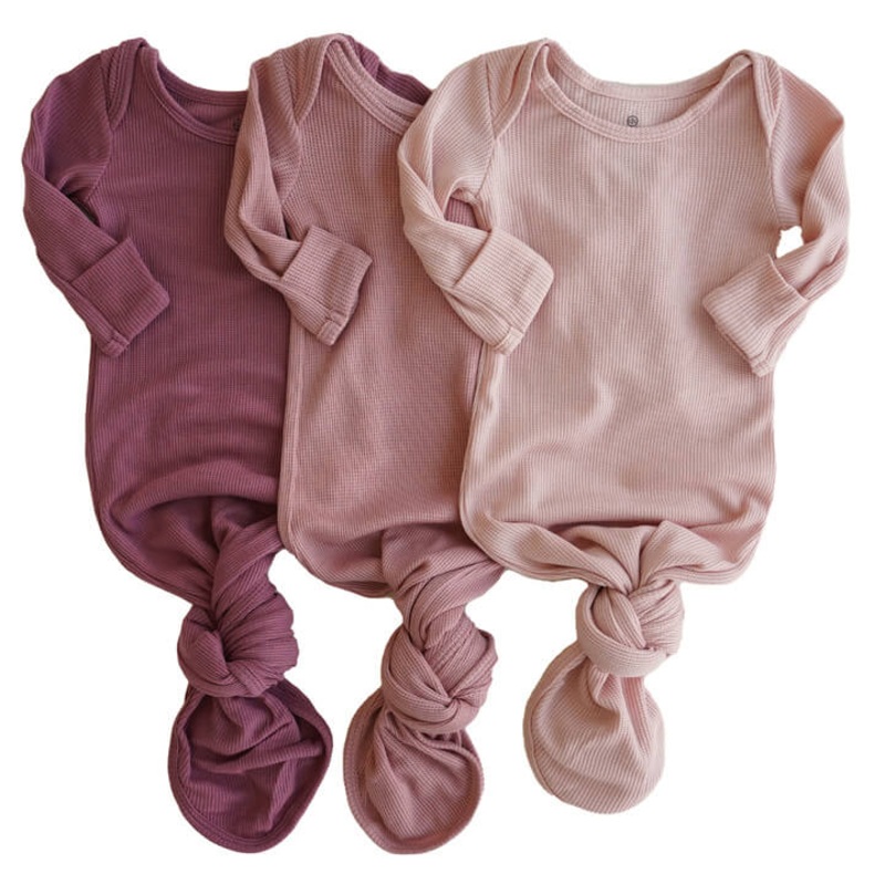 Bamboo Waffle Newborn Baby Knot Gown 3-Pack | Precious Pinks