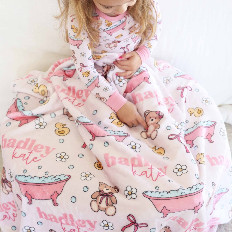 Bathtime Besties Personalized Kids Blanket | Pink