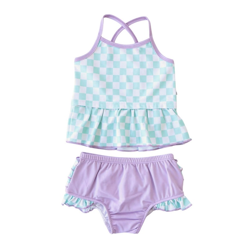 Two Piece Strappy Tankini with Ruffle Bottom | All Checked Out