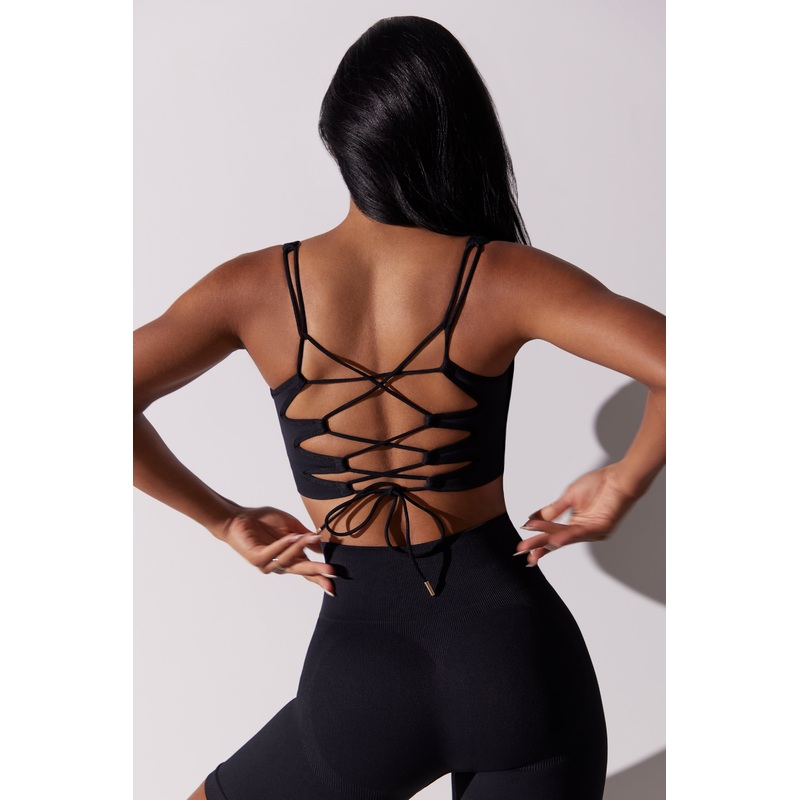 Ardour – Open Back Square Neck Sports Bra in Black