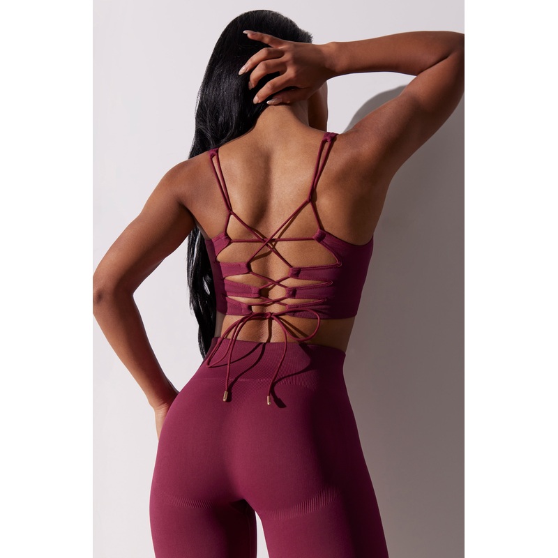 Ardour – Open Back Square Neck Sports Bra in Plum