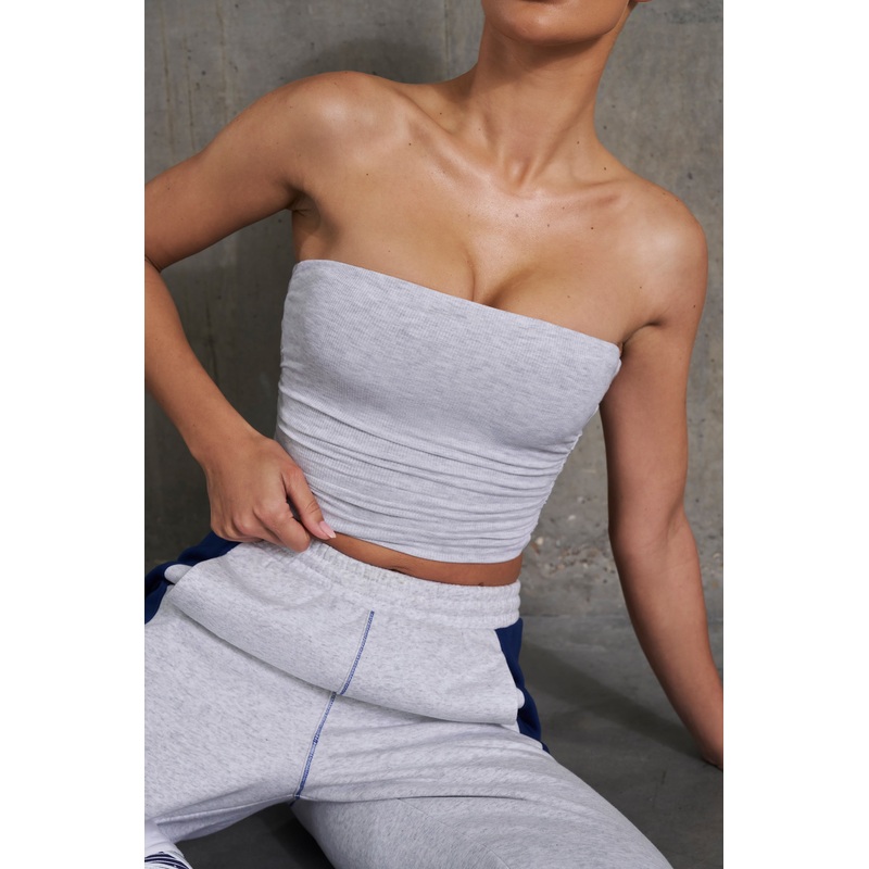 Ability – Soft Rib Ruched Bandeau Top in Heather Grey
