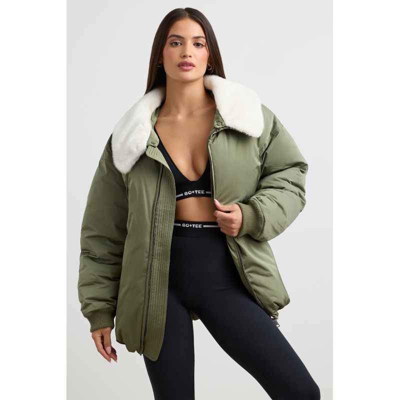Any Day – Oversized Bomber Jacket in Deep Olive