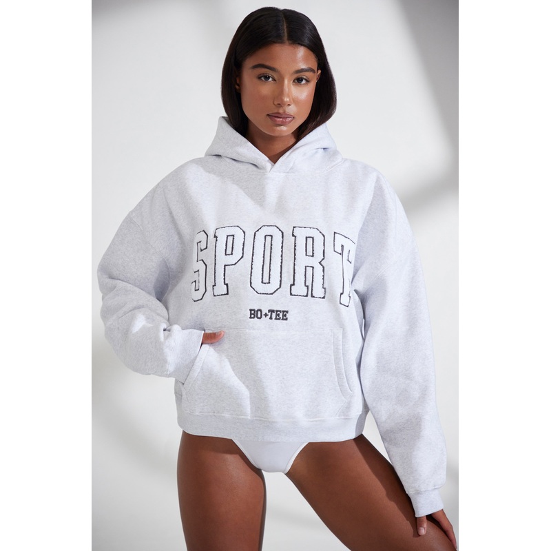 Varsity – Oversized Hooded Sweatshirt in Heather Grey