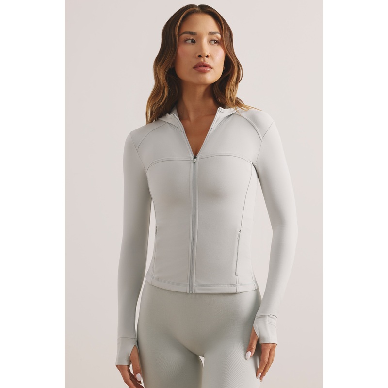 Vigour – Soft Active Hooded Zip Up Jacket in Light Grey