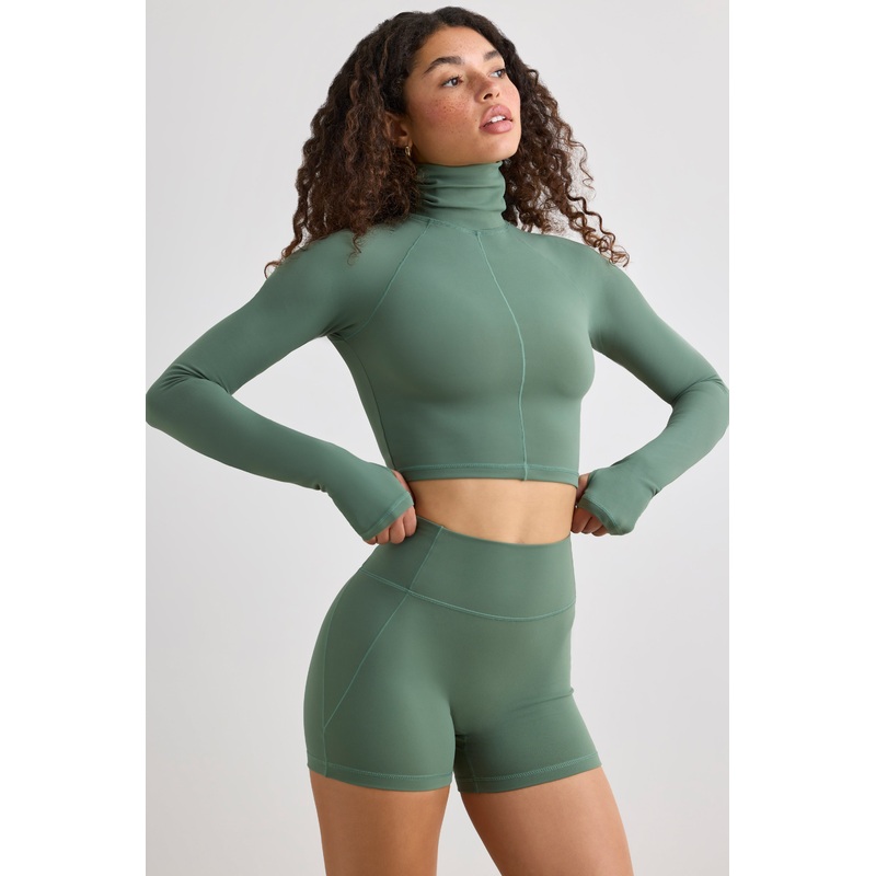 Virtue – Soft Active High Waist Mini Shorts in Khaki