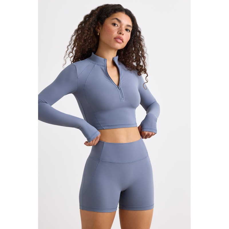 Virtue – Soft Active High Waist Mini Shorts in Slate Grey