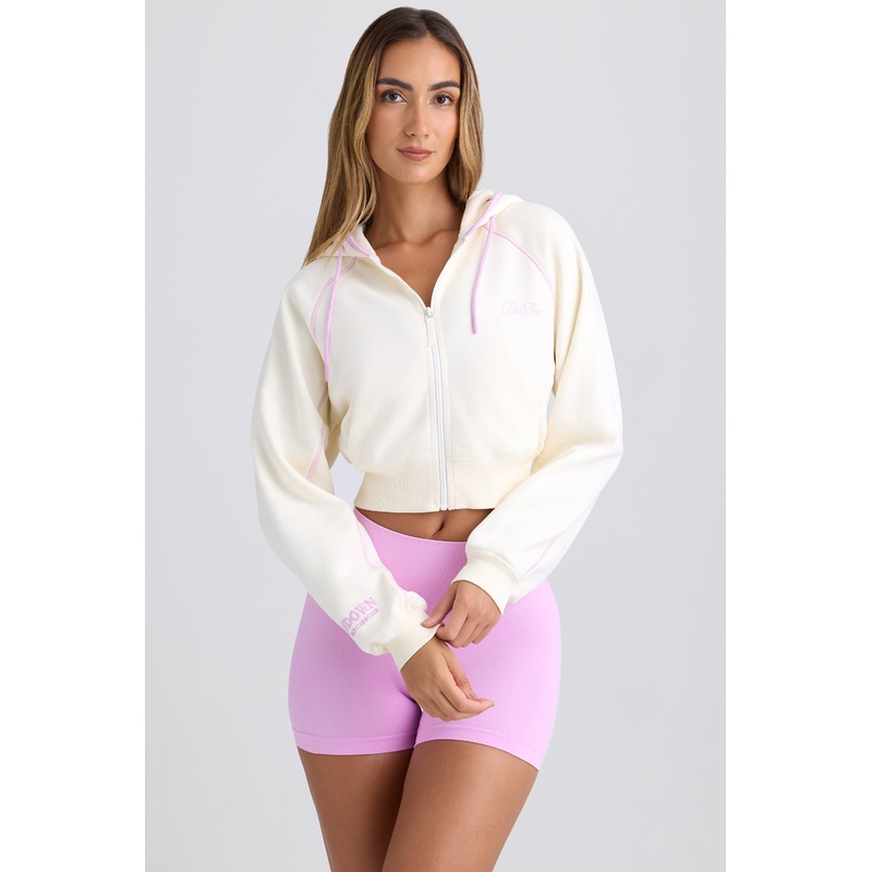 Zip-Up Cropped Hoodie in Eggshell