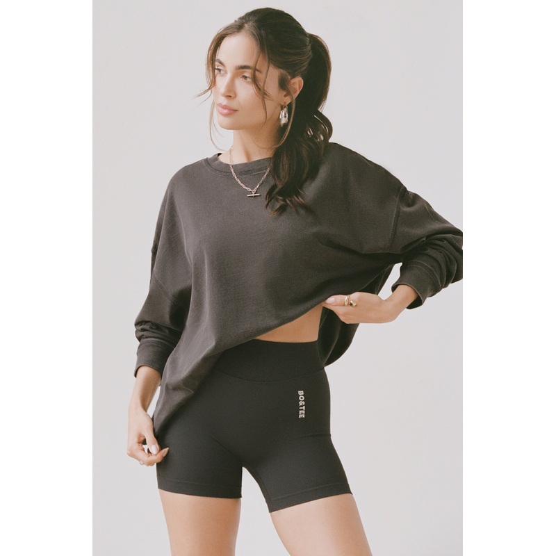 Acid Wash Long-Sleeve Oversized T-Shirt in Ash
