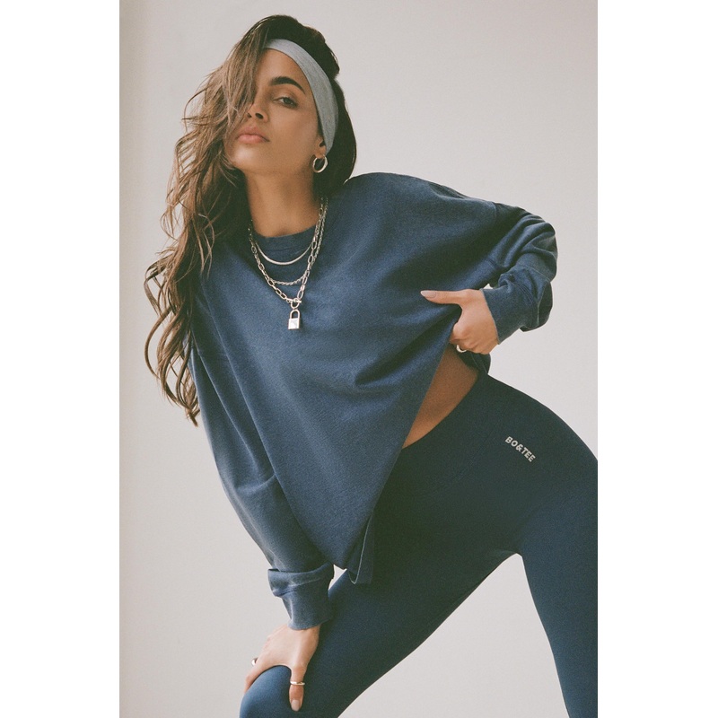 Acid Wash Long-Sleeve Oversized T-Shirt in Blue
