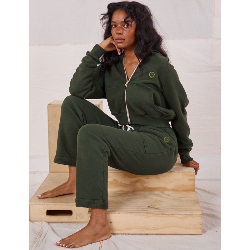 Cropped Zip Hoodie – Swamp Green *FINAL SALE*