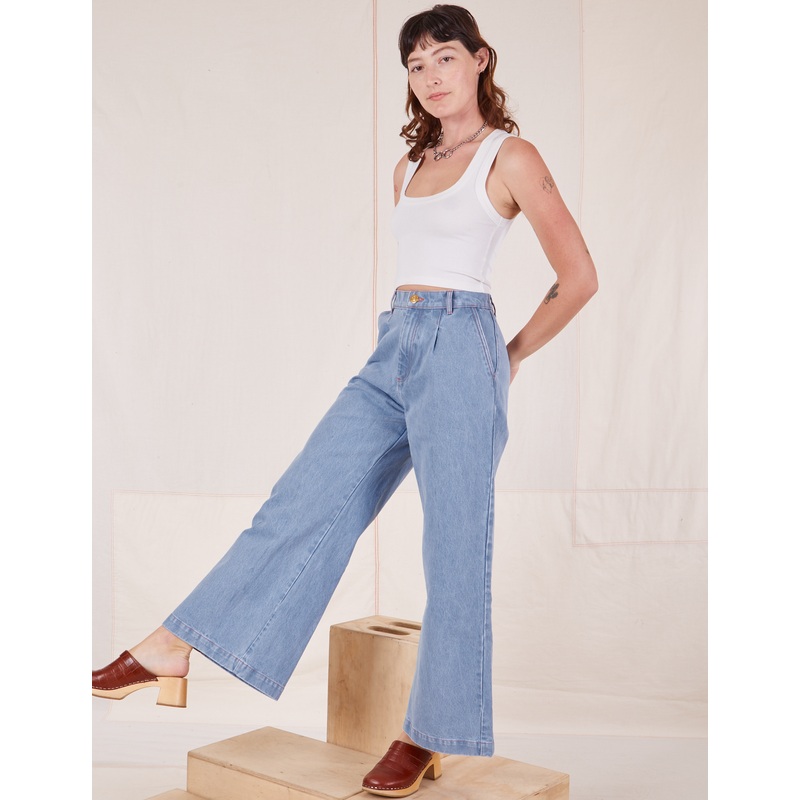 Indigo Wide Leg Trousers – Light Wash