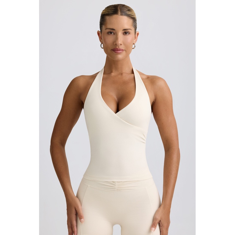 Wrap Halterneck Tank Top in Ivory Marl