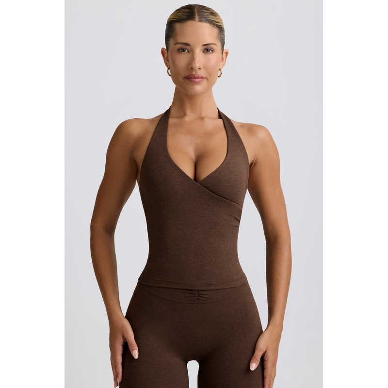 Wrap Halterneck Tank Top in Pecan Marl