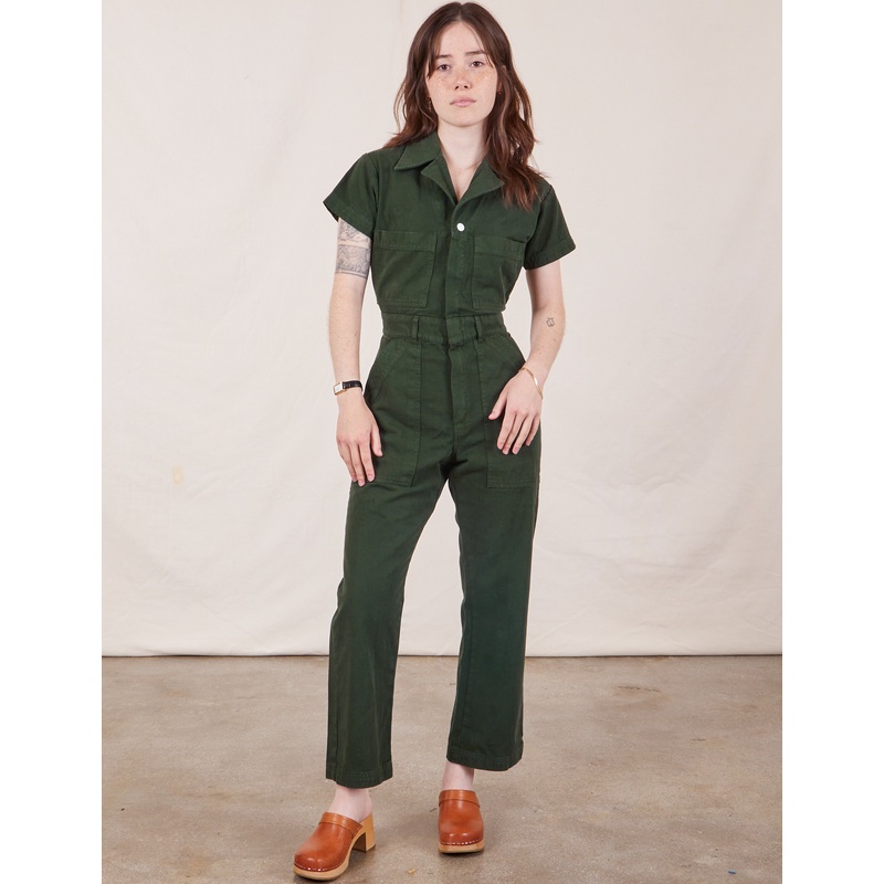 Petite Short Sleeve Jumpsuit – Swamp Green