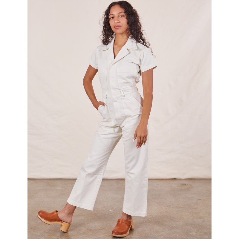 Petite Short Sleeve Jumpsuit – Vintage Tee White