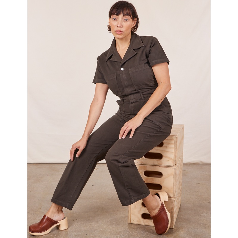 Short Sleeve Jumpsuit – Espresso Brown