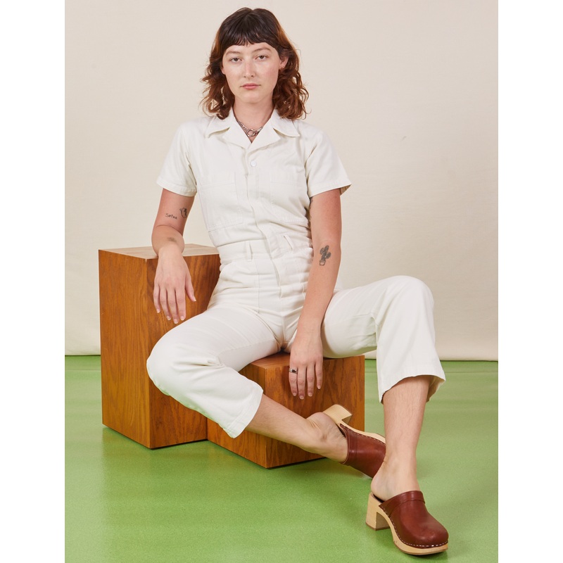 Short Sleeve Jumpsuit – Vintage Tee White