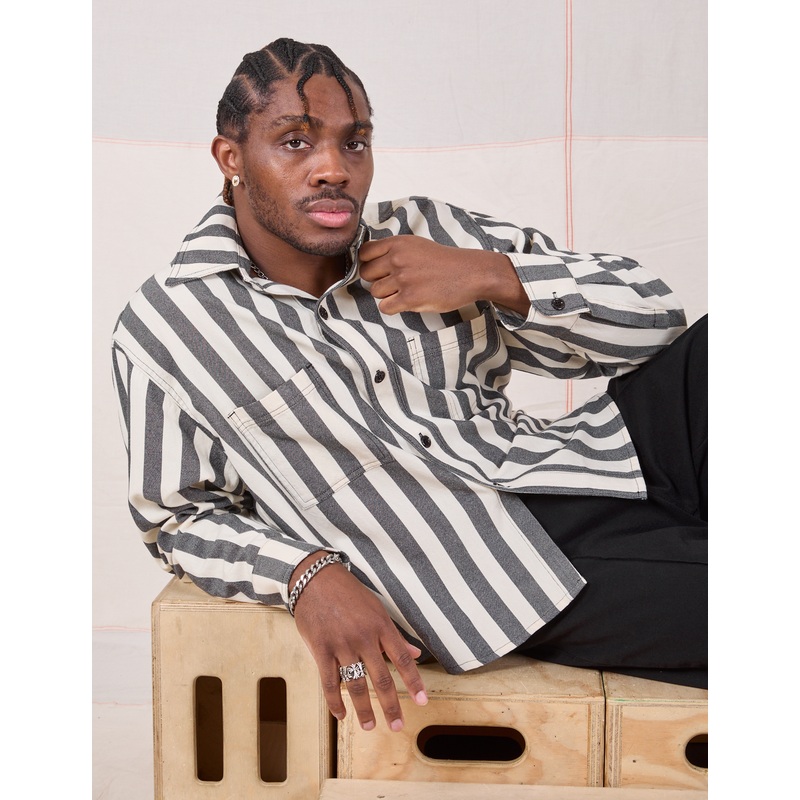 Cropped Overshirt – Summer Stripe – Black Licorice