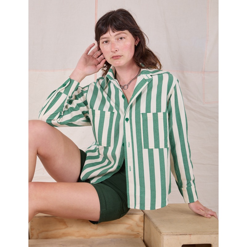 Cropped Overshirt – Summer Stripe – Italian Emerald