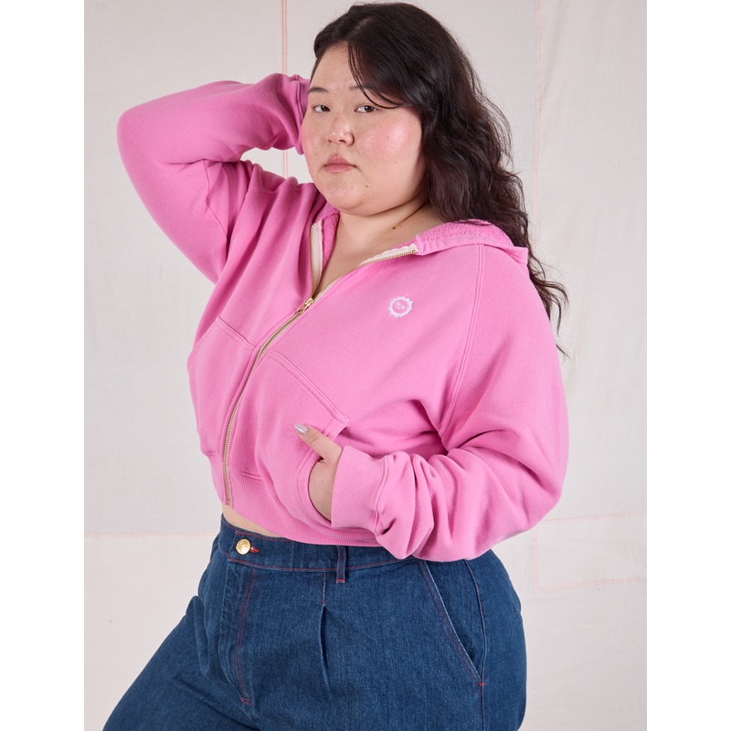 Cropped Zip Hoodie – Bubblegum Pink