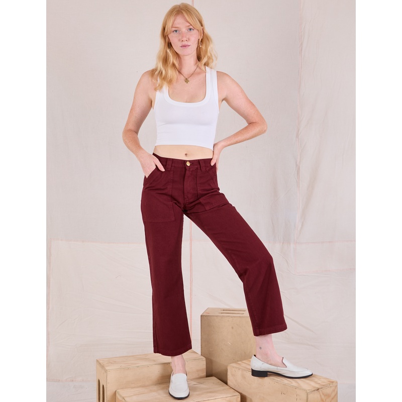 Mid-Rise Work Pants – Red Wine