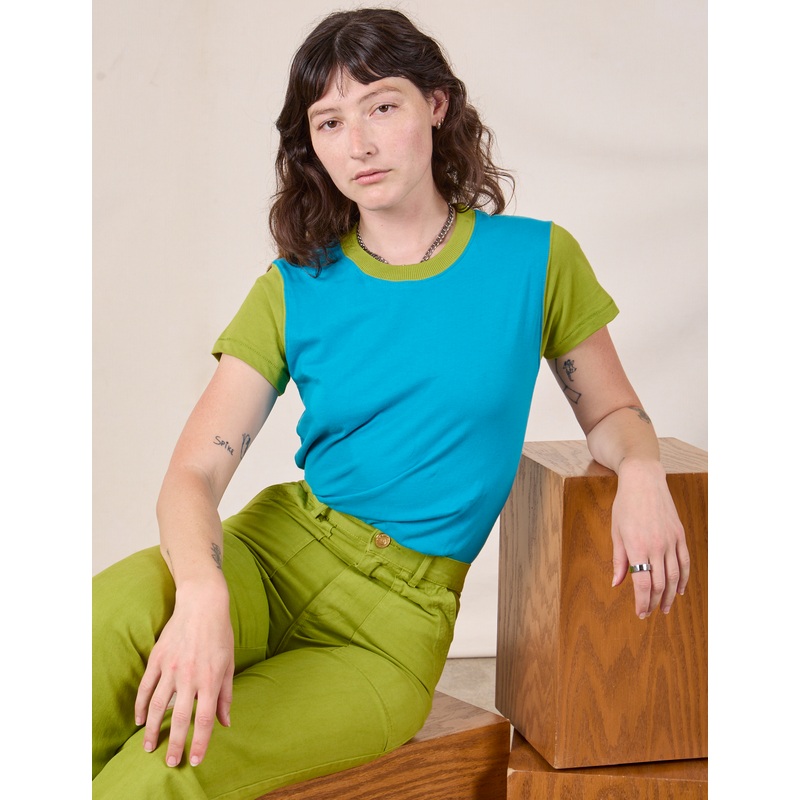 Mismatched Tee – Blue & Green
