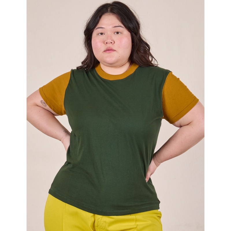 Mismatched Tee – Green & Mustard
