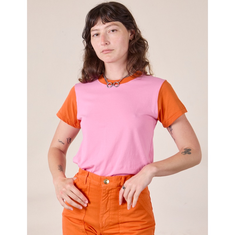 Mismatched Tee – Pink & Orange